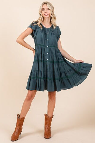 Lace Detail RuffledTiered Resort Midi Dress