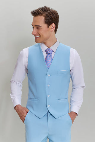 Sky Blue 3 Piece Notched Lapel Men's Modern Fit Suit