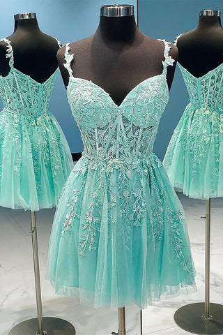 A Line Off the Shoulder Pink Short Homecoming Dress with Appliques