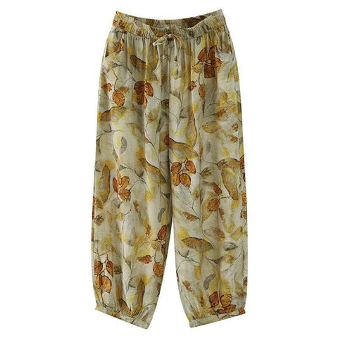 Summer Retro Print Loose Cotton Linen Pants