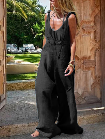 Casual Plain Scoop Neck Loose Wide Leg Cami Jumpsuit