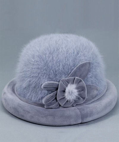 Stilvoller grauer Woll-Bucket-Hut mit Blumenmuster „The Rabbit“