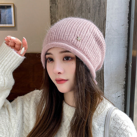 Damen Winter Strickmütze mit Kordelzugsaum