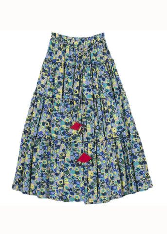 Organic Green Wrinkled Print High Waist Patchwork Cotton Skirt Summer