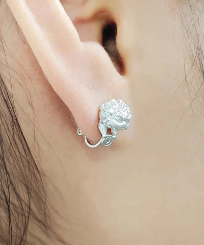 New Gold Auspicious Pixiu Silver Single Ear Clip Stud Earrings