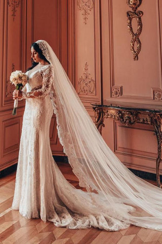 V-Neck Long Sleeves Mermaid Wedding Dress Lace Online