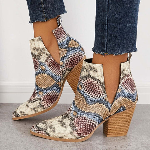 Damen Westernstiefeletten Cowboystiefeletten Cutout Blockabsatz Booties