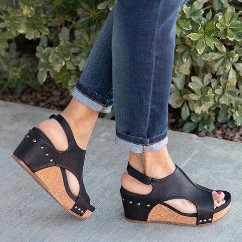 Cork Platform Wedges Slingback Ankle Buckle Strap Sandals