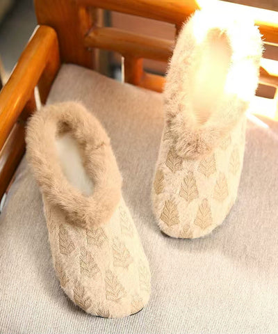 Lila Baumwollstoff Bequeme flache Schuhe mit flauschigem Wollfutter