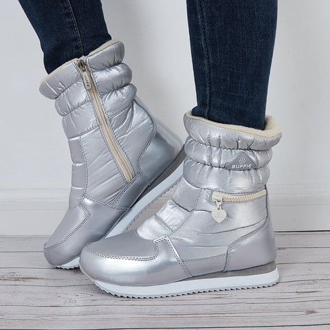 Damen Schneestiefel mit Reißverschluss, warm, mit Pelzfutter, wasserdichte Stiefeletten