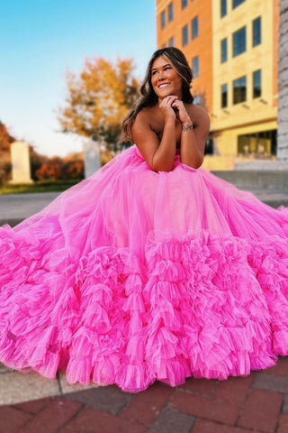 Sweetheart Tiered Tulle Long Prom Dresses