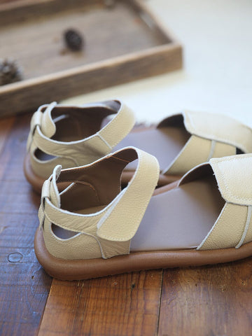 Summer Retro Leather Velcro Tape Flat Sandals