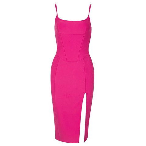 Robe d'été chic pour femme, sexy, col carré, rose vif, mini robe à bretelles, robe de soirée, club, robe bandage