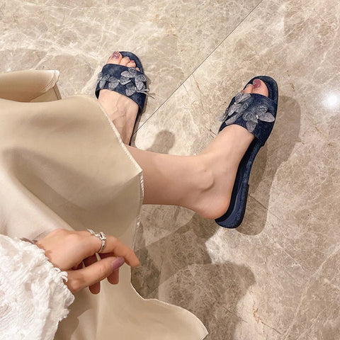 2024 Summer Open Toe Women Beach Slippers Fashion Butterfly-knot Ladies Outdoor Flats Slides Female Retro Style Shoes