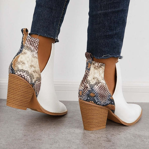 Damen Westernstiefeletten Cowboystiefeletten Cutout Blockabsatz Booties