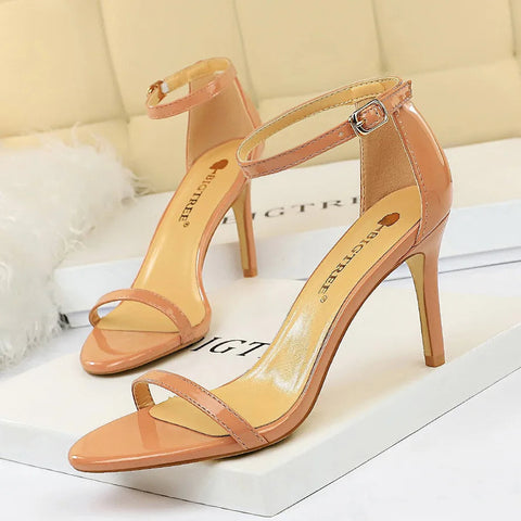 2024 summer new European style fashion super high heels patent leather open-toe sandals sexy nightclub women heels