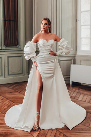 Sweetheart Mermaid Wedding Dress Mermaid High Split With Detachable Sleeve