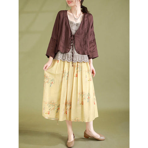 Women Summer Retro Casual Linen A-Line Skirt