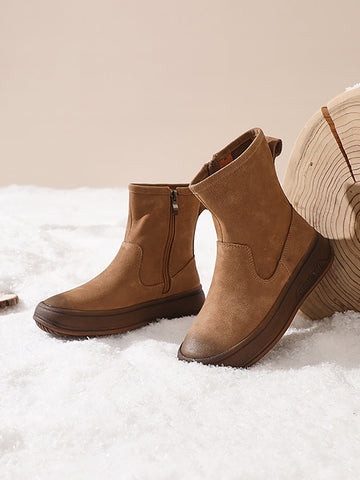 Women Vintage Leather Spliced Flat Ankle Boots