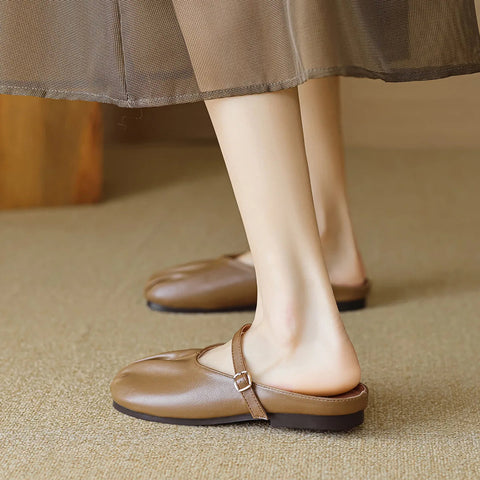 2024 new summer women's slippers Korean style mary jane shoes mules Ladies casual black flats Work shoes Large size 41-43