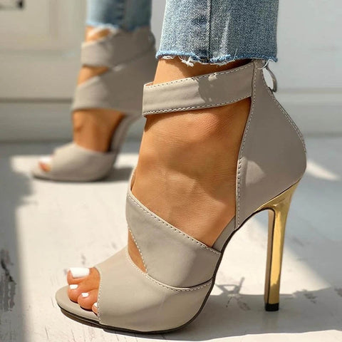 Back to school supplies Women Thin High Heels Summer Thin High Zipper Peep Toe Sandals Office Hollow Out Sandals Shoes Ladies High Heels Pumps