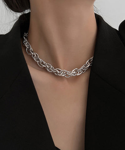 Boutique Silk Metal Chain Lariat Necklace