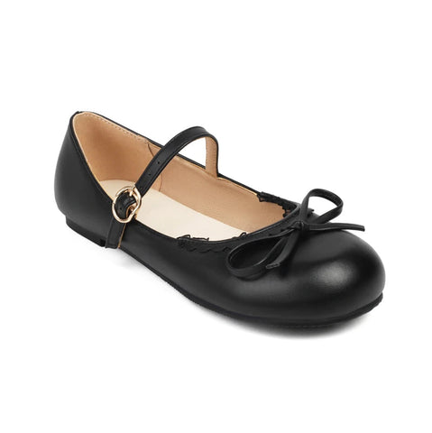 - Spring Autumn Pink White Mary Janes Flat Shoes Woman Round Toe Buckle Strap Lolita Girls Student Ballet Flats Plus Size 43 44 45