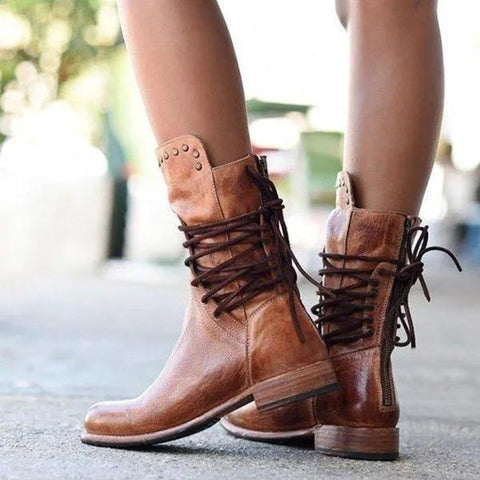 Brown Mid Calf Riding Boots Wide Calf Western Cowboy Boots