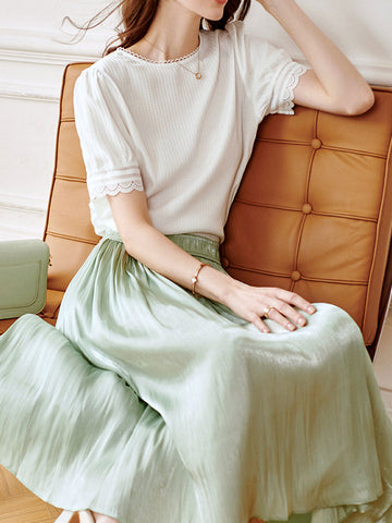 Clara French Style High Rise Vacation Full Skirt-Green