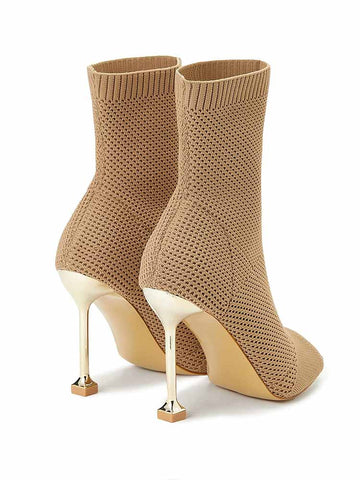 Peep Toe Stiletto Heeled Sock Boots