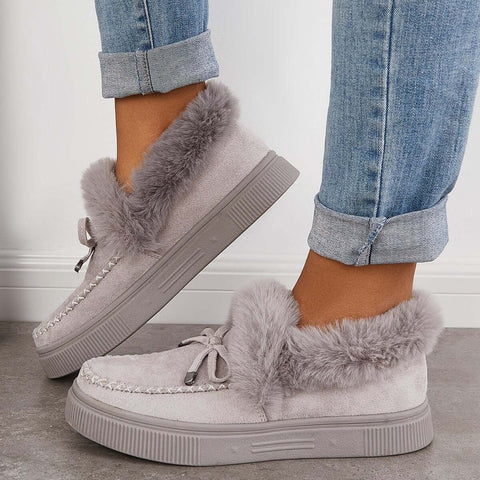 Suede Warm Flat Slip on Snow Boots Faux Fur Lined Loafer Shoes