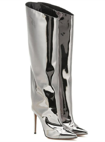 Mirror Leather Pointed High-heeled Boots