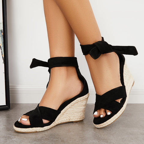 Criss Cross Lace Up Espadrille Wedges Ankle Tie Sandals