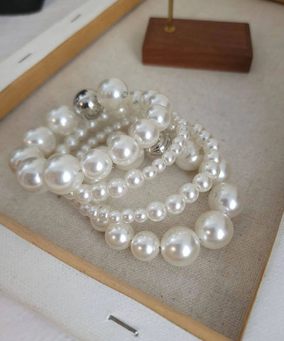 Style White Alloy Multiple Layers Winding Pearl Charm Bracelet