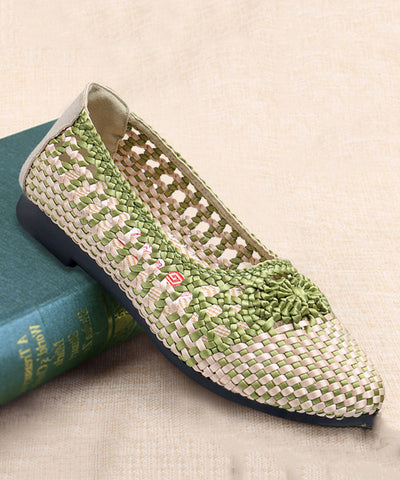 Handgemachte Strickstoff Flache Schuhe Spleißen Aushöhlen Frauen