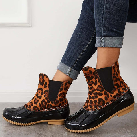 Waterproof Slip on Duck Booties Two Tone Chelsea Ankle Boots