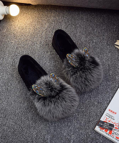 Lila Flache Schuhe Für Frauen Spleißen Fuzzy Pelz Zirkon