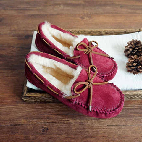 Cozy Slip On Bow-Knot Thick Wool Pea Lazy Winter Shoes