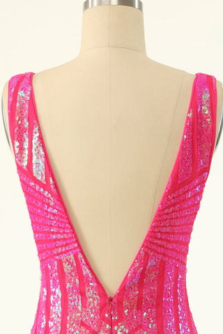 Bodycon Orange Sequins V-Neck Short Homecoming Dress