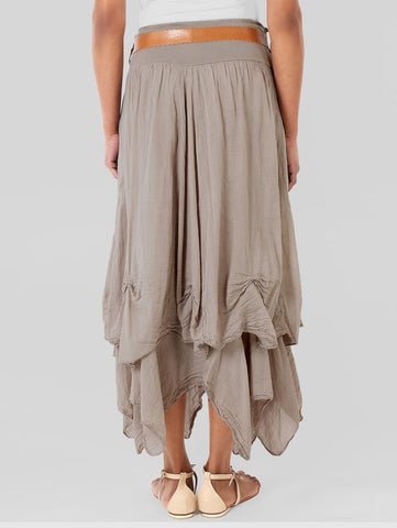 Casual Plain Asymmetrical Layered Hem Loose Midi Skirt