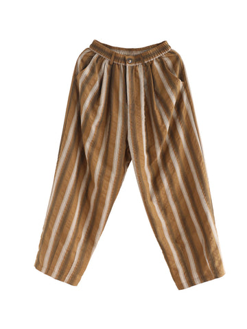 Women Summer Stripe  Pocket Vintage Loose Cotton Pants