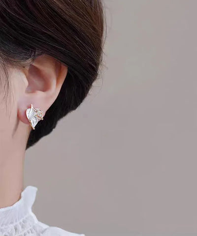 Unique Blue Copper Overgild Zircon Leaf Stud Earrings