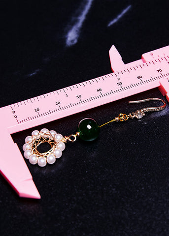 Elegant Floral Hoop Pearl Turquoise Drop Earrings