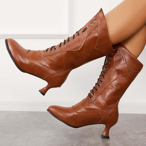 Vintage viktorianische Schnürstiefel mit mittlerer Wade, Western-Ritterstiefel