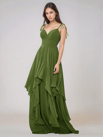 Classy Plain V Neck A-line Chiffon Bridesmaid Dress With Ruffle