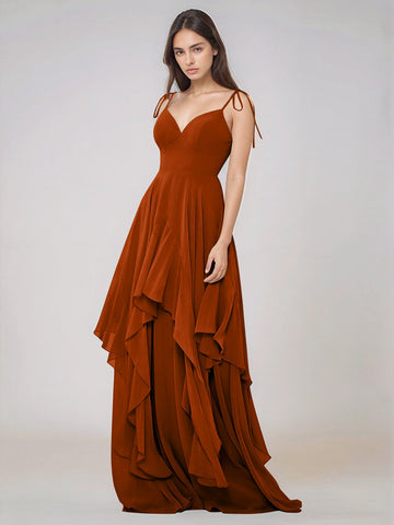 Classy Plain V Neck A-line Chiffon Bridesmaid Dress With Ruffle