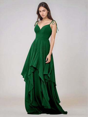 Classy Plain V Neck A-line Chiffon Bridesmaid Dress With Ruffle
