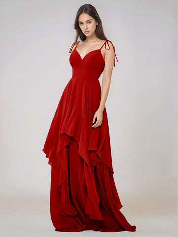 Classy Plain V Neck A-line Chiffon Bridesmaid Dress With Ruffle