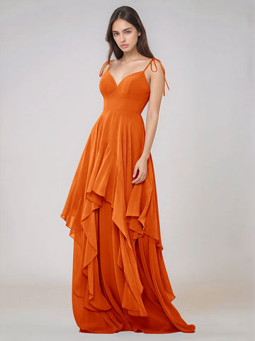 Classy Plain V Neck A-line Chiffon Bridesmaid Dress With Ruffle