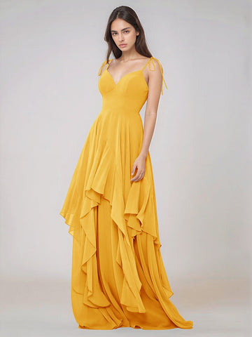 Classy Plain V Neck A-line Chiffon Bridesmaid Dress With Ruffle